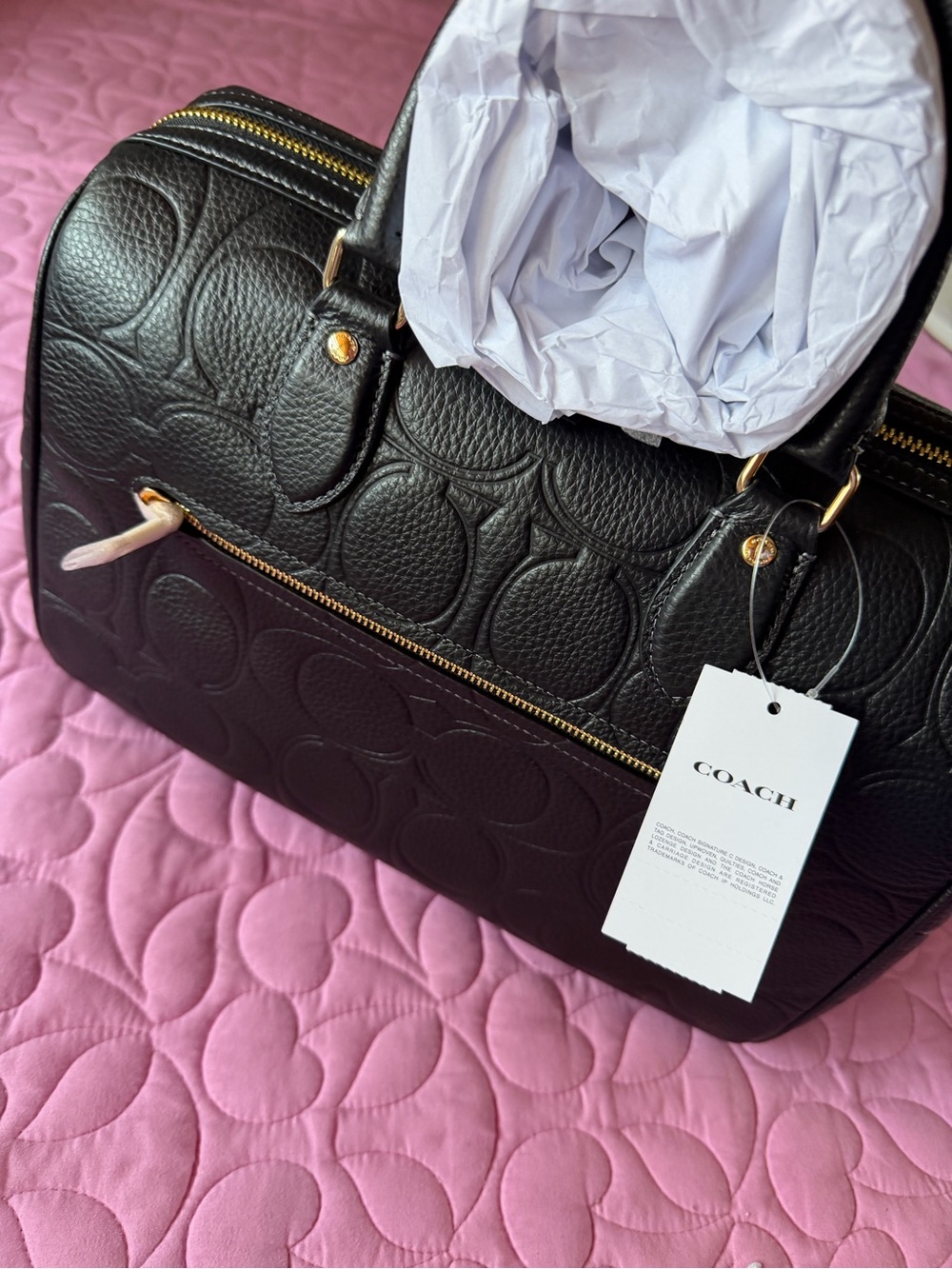 Coach Black Embossed Leather Satchel with Gold Hardware - Picture 5 of 9
